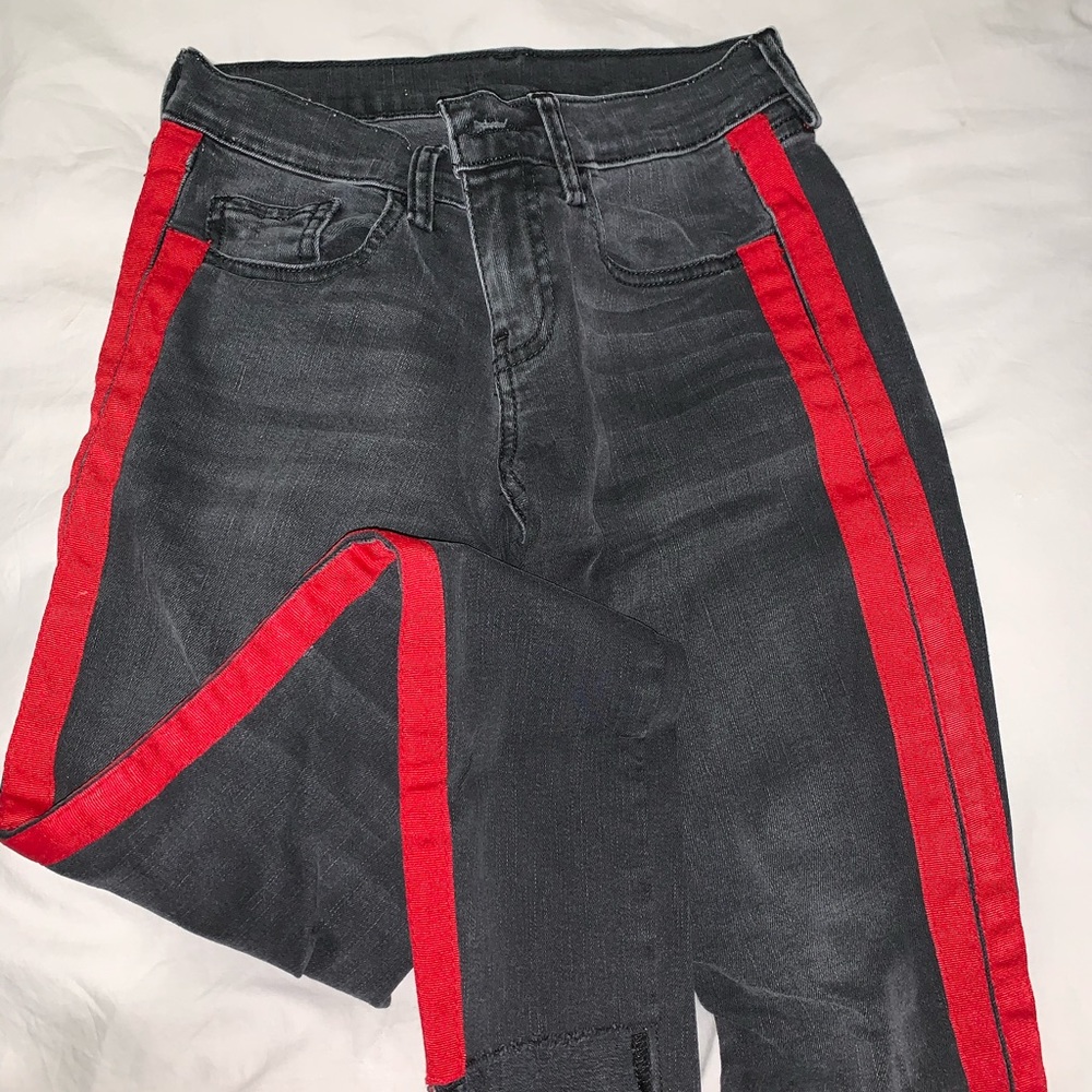 Etienne Marcel Black and Red Ribbon Jeans